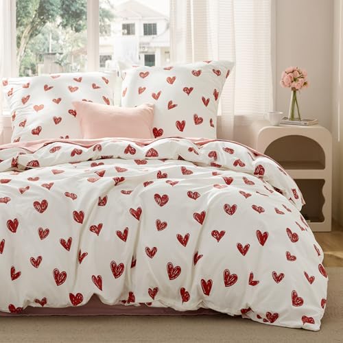 BEDSURE Bettwäsche 200x220 3teilig Herzen - Bettwäsche-Sets Weiß...
