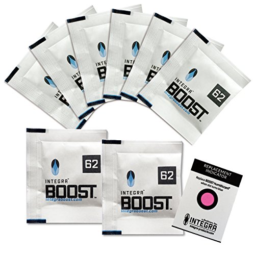 Integra Boost 62% - 8 x 8g Feuchtigkeitsregler I 2-Wege Luftbefeuchter mit Indikator Anzeige - Luftfeuchtigkeit bis 25g I Befeuchtungspäckchen
