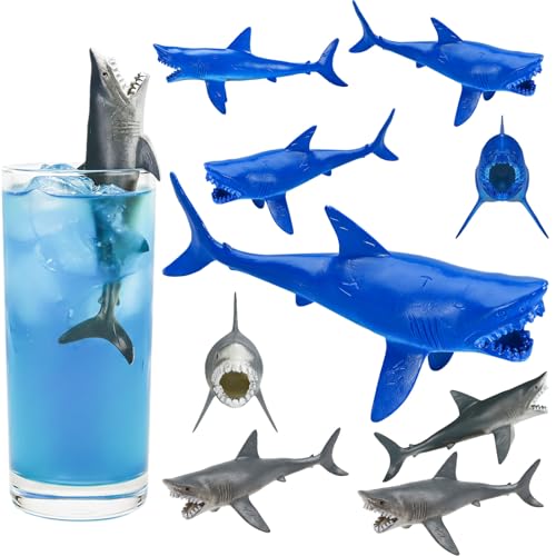 LemonRoad 24 Pcs Plastic Sharks for Drinks Shot Glass Gray and Blue