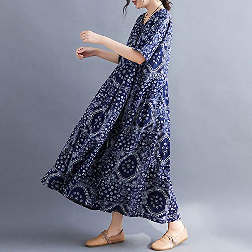 Romacci Vestido feminino casual de algodão estampado de linho, listrado, solto, Nº 19, tamanho �nico