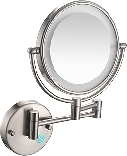 YRUIIA LED Makeup Mirror with Lights and 10x Magnification Vanity Mirror Wall Mounted Round Double Sided Vanity Magnifying with 360° Swivel Extendable Arm Make up Mirror,Brushed Nickel,Hard Wired
