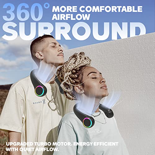 Gulaki Bladeless Portable Neck Fan - Rechargeable Hands Free Usb Personal Fan Battery Operated With Led Lights For Home Office Travel Indoor Outdoor (Dnf Black) #TOP3