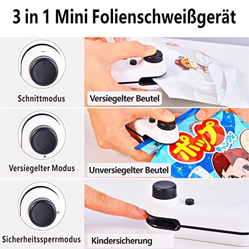 Foto von Folienschweissgerät Mini Verschweissgerät Handschweissgerät für Küche - 3 in 1 Bag Sealer mit Cutter Einschweißgerät, Folienschweissgeraete Hand Vakumierergerät mit Magnetfuß