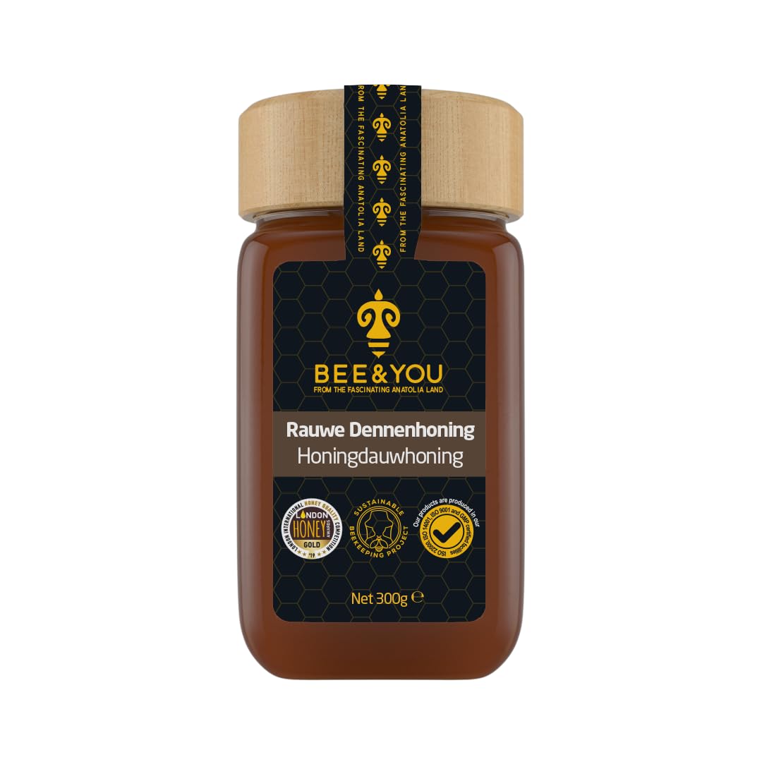 BEE and YOU Pine Raw Honey, Honeydew Honey, Wild-crafted, 100% Natural, Unprocessed, Enzymes, Antioxidants, Manuka Honey Alternative, Paleo, Gluten-Free (10.6 oz)