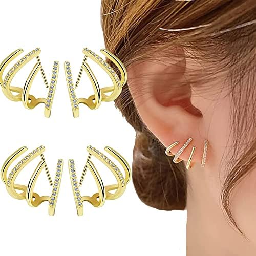 Shiny Crystal Earrings,Claw Earring Cuff for Women,Ear Wrap Cuff Piercing Studs Earrings, Silver CZ Cuff Stud Earrings for Women Girls
