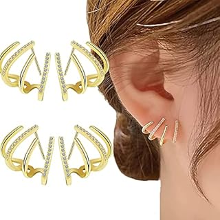 Shiny Crystal Earrings,Claw Earring Cuff for Women,Ear Wrap Cuff Piercing Studs Earrings, Silver CZ Cuff Stud Earrings for Women Girls