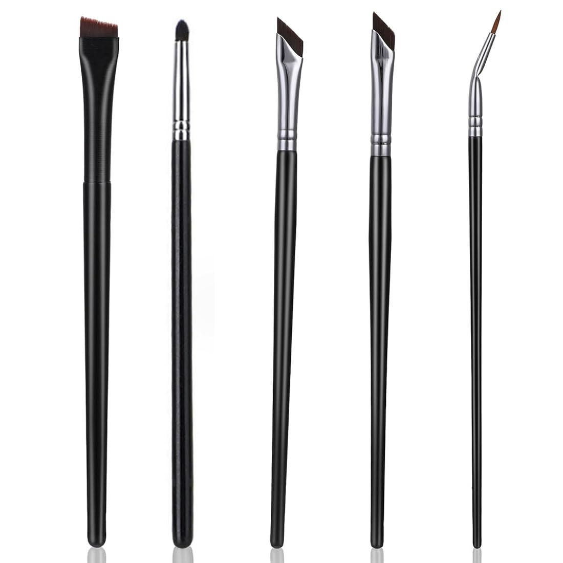 PSOWQ 5 brochas delineador ojos en ángulo fino, delineador ojos de precisión, ultrafino, juego brochas maquillaje ángulo plano inclinado, pincel maquillaje curvado herramienta maquillaje ojos