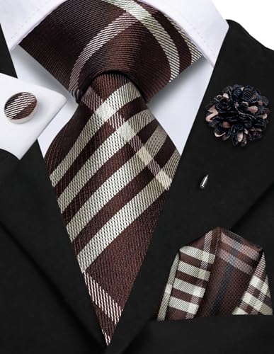 Image of Hi-Tie Men's Tie Lapel Pin Set Pocket Square Cufflinks Formal Woven Silk Tie Sets Wedding Party