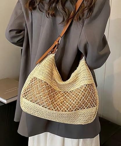 Epsion 2025 Summer Beach Shoulder Tote for Women Chic Woven Straw Handbags Handwoven Crossbody Bag Travel Purses3