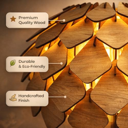 Image of Handcrafted Wooden Table Lamp, Minimalist Lighting for Bedroom, Living Room & Office, Eco-Friendly Desk Lamp, LED Bulb Compatible, Rustic Home Decor Accent Light (Pinecone)