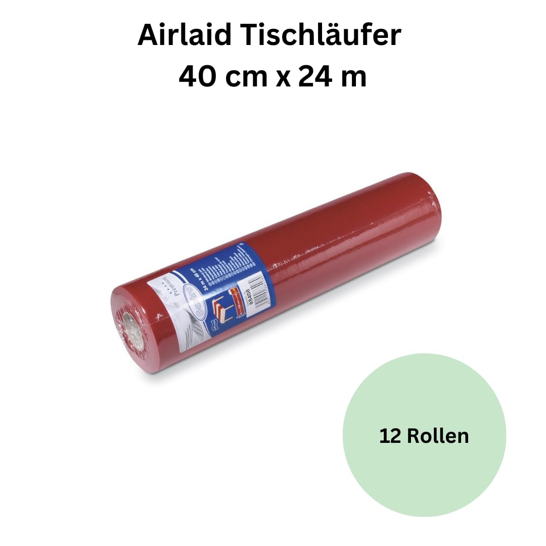 12 Rollen Airlaid Tischläufer Bordeaux - 40cm x 24m - HORECA Qualität- Perforierung alle 120cm - Hochwertiger einweg Tischläufer Ideal für alle Dekorationen, Hochzeit & Partys