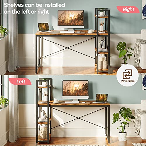 Bestier Computer Desk With Storage Shelves - 55 Inch Home Office Desks With Reversible Bookshelf - Plenty Leg Room And Easy Assemble, Rustic Brown #TOP5