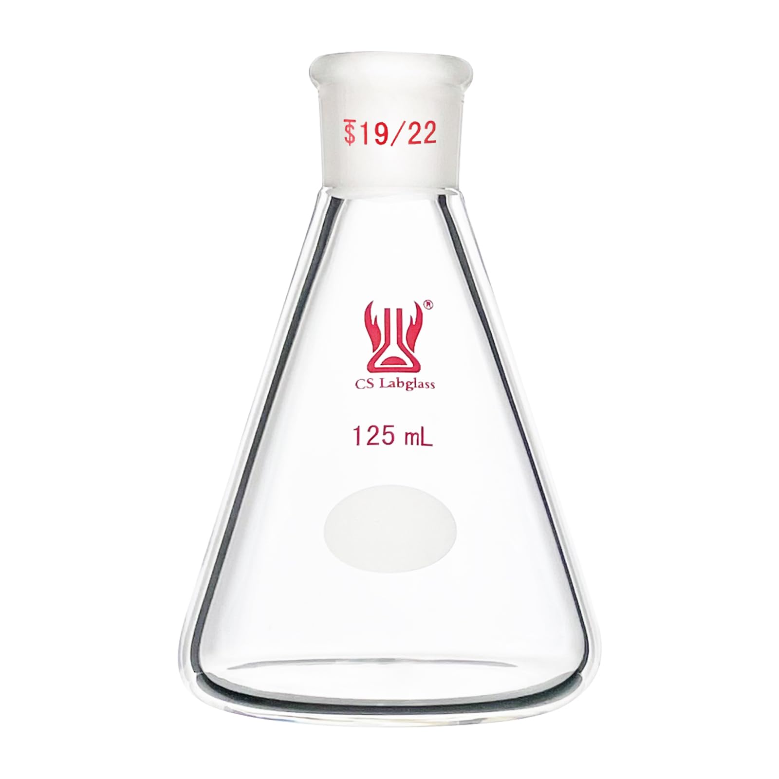 CS LabglassErlenmeyer Flask, 125ml with 19/22 Standard Taper Outer Joint, Borosilicate Glass, Chemistry Lab Glassware