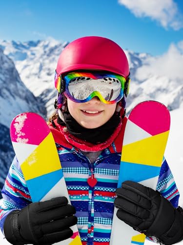 Image of SATINIOR 2 Pairs Kids Waterproof Winter Snow Gloves Ski Gloves for Boy Girl Outdoor Warm Thickening Snowboard