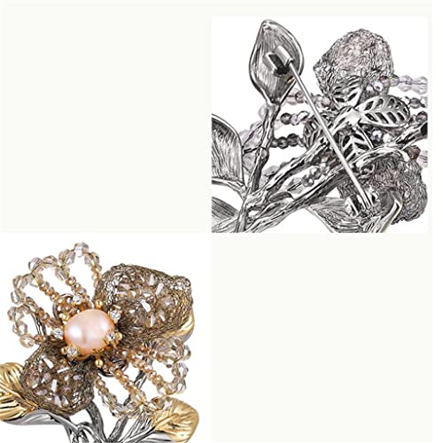 Broche de perles faite main fleur bicolore pour manteau chic