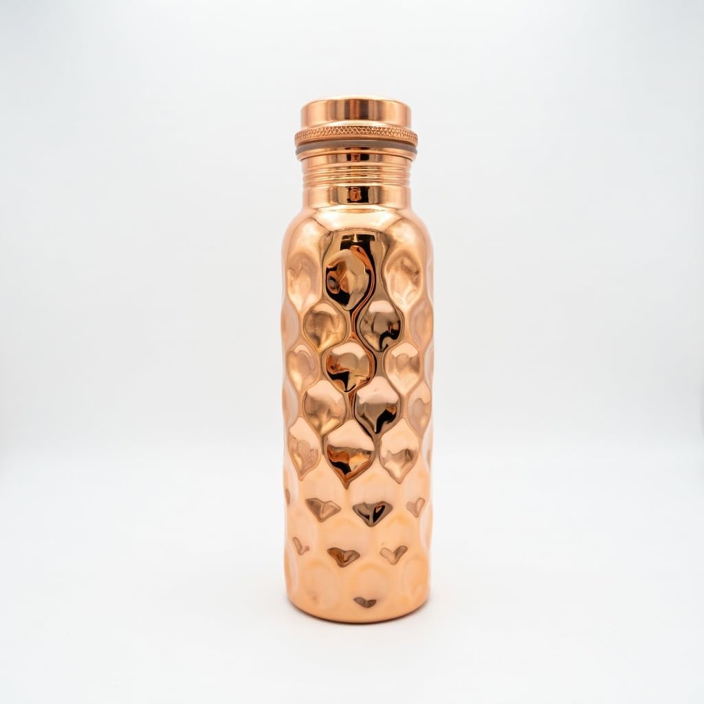 Hammered Copper Water Bottle – 750ml, No Inner Lining, 99.9% Copper, Supports Daily Hydration and Wellness