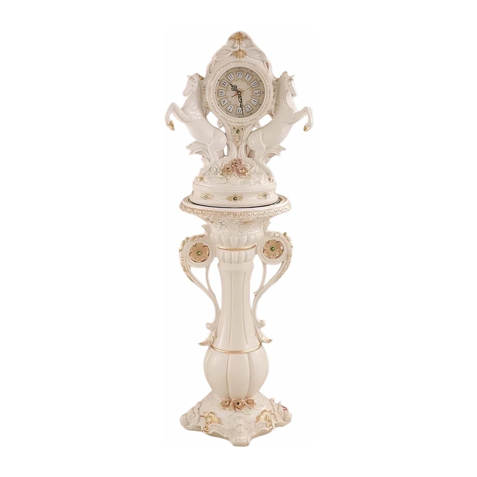 Lizhuzhuzs28 White Home Floor Clock Quartz Silent Double Horse Décor