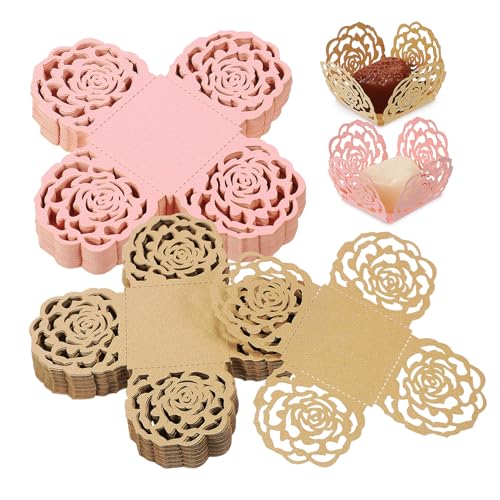 POPETPOP Envoltorios para Chocolates y Trufas 100 Unidades Rosa y Dorado Papel Decorativo Troquelado Diseño Floral Adecuado para Fiestas Bodas y Mesas de Postres