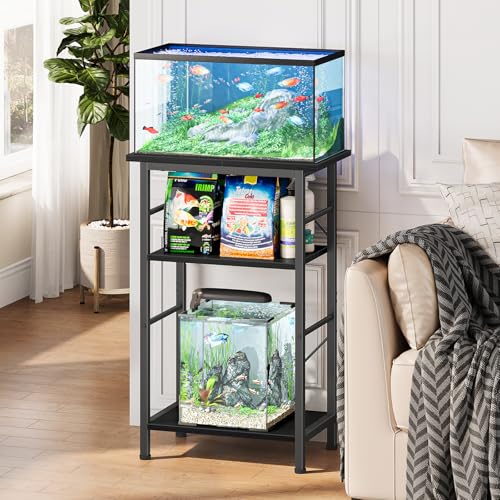 Image of Snughome 5-10 Gallon Aquarium Stand, 3 Tier Fish Tank Stand with Storage, Fish Tank Stand with Metal Frame, Reptile Turtle Tank Stand for Home Office, 20.47 inch x 11.02 inch x 30.52 inch, Black