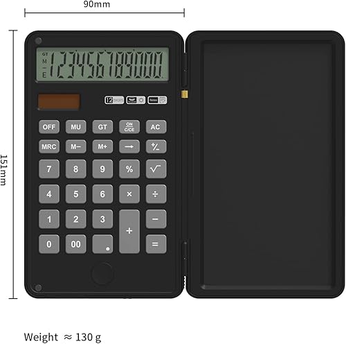 Miniatura 2 de Calculator with Writing Pad,12-Digit LCD Display, Dual Power Solar + Coin Cell,1-Yr Battery Life Silicone Keys for Comfort Lightweight Portable for