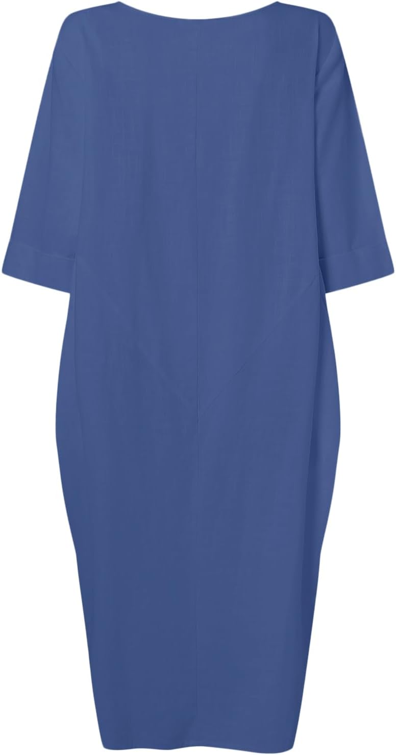 Celmia Autumn Solid Loose Long Maxi Dress Cotton Caftan - Image 4