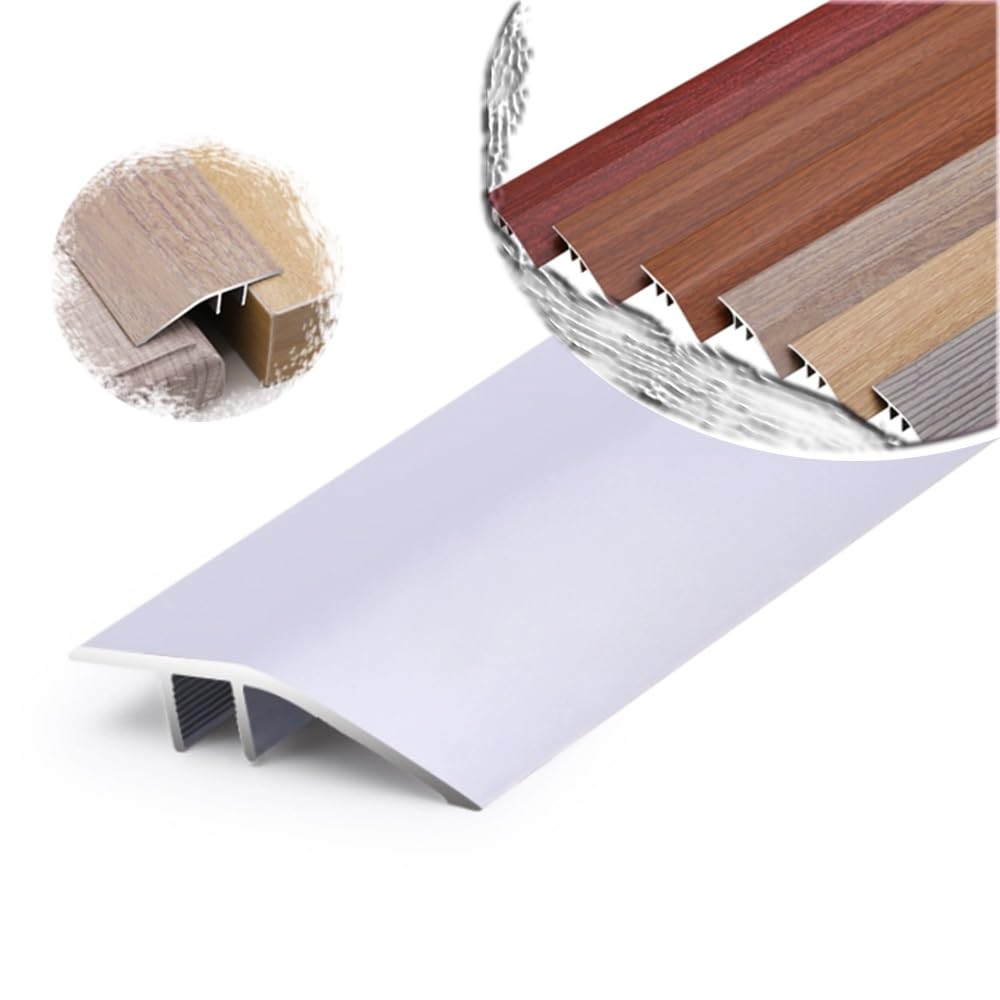 ZIUSFAC Anti Slip Threshold Ramps For Doorways, Metal Floor Transition Strip 35in 51in Edge Trim Strip For Joining Flooring Uneven, Tile/Wheelchair, Threshold Strip Height 0.3in - 0.6in(Silver,90cm)