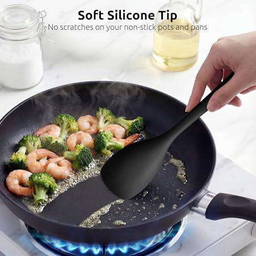 Image of U-Taste Silicone Cooking Spoon 600ºF Heat Resistant Scoop Spatula, Black