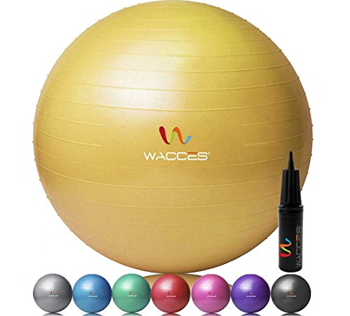 Wacces Professional Exercise, Stability and Yoga Ball for Fitness, Balance & Gym Workouts- Anti Burst - Quick Pump Included (Yellow, 55 cm)