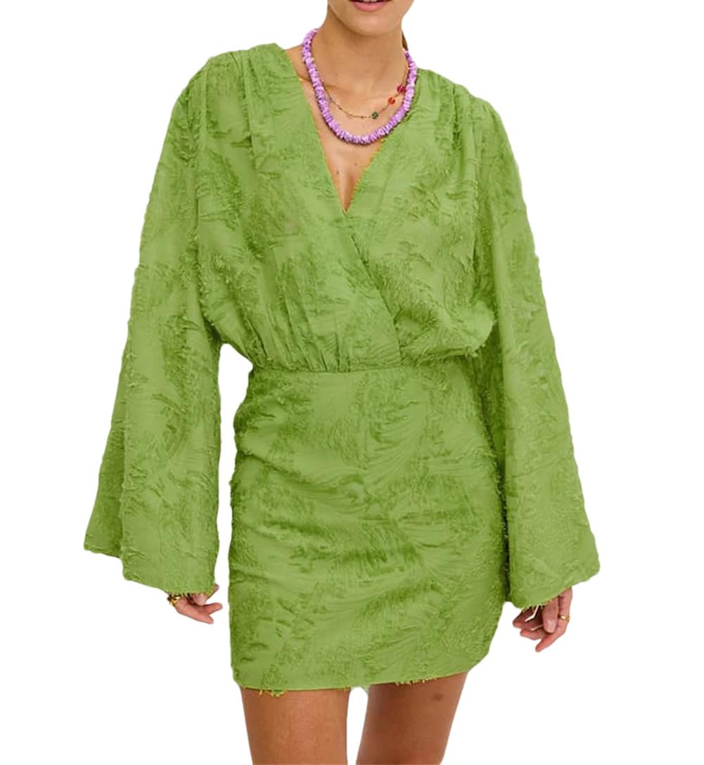 Robe fluide manches longues col en V pour masquer les complexes avec style - 8