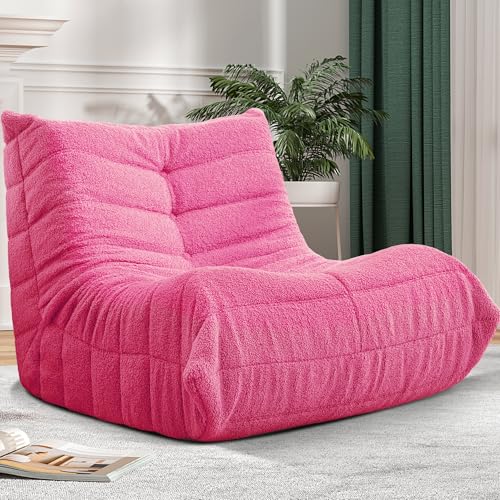 Image of Bean Bag Chair Big Sofa Beanbag Chair for Adults Fireside Chair Bean Bag Lounger with Memory Foam Filled for Home,Apartment or Gaming Venue(DarkPink Teddy)