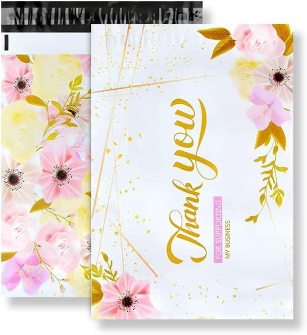 100x Poly Mailers 10x13 Inch Mailing Bags Colorful Thank You Designs with Self Seal Tear & Waterproof Shipping Envelopes for Packaging, Small Business & E-Commerce (Rainbow Thank You)