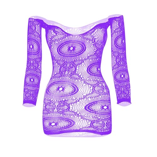 Cambkatl Men's Sheer Lace Lingerie Bodysuit Sissy Long Sleeve Square Neck Bodycon Mini Dress Crossdress One Piece Nightwear