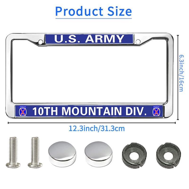 Image of 10th Mountain Division Easy Installation License Plate Frame Military Mountain Pride License Plate Frame for Veterans