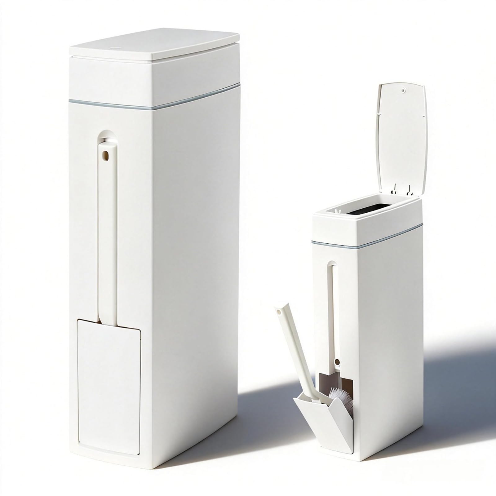 Bathroom Bin and Toilet Brush Set, 4.5L Bathrooms Bin with Lid Slim White Toilet Bins Pop Up Bins with Lid and Hidden Brush Trash Can for Home Office Bathrooms Narrow Spaces