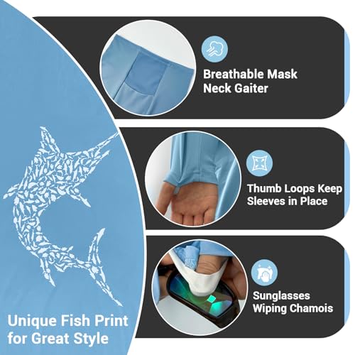 Palmyth Fishing Hoodie for Men Long Sleeve Sun Protection Shirts UPF 50+ Hooded with Neck Gaiter3