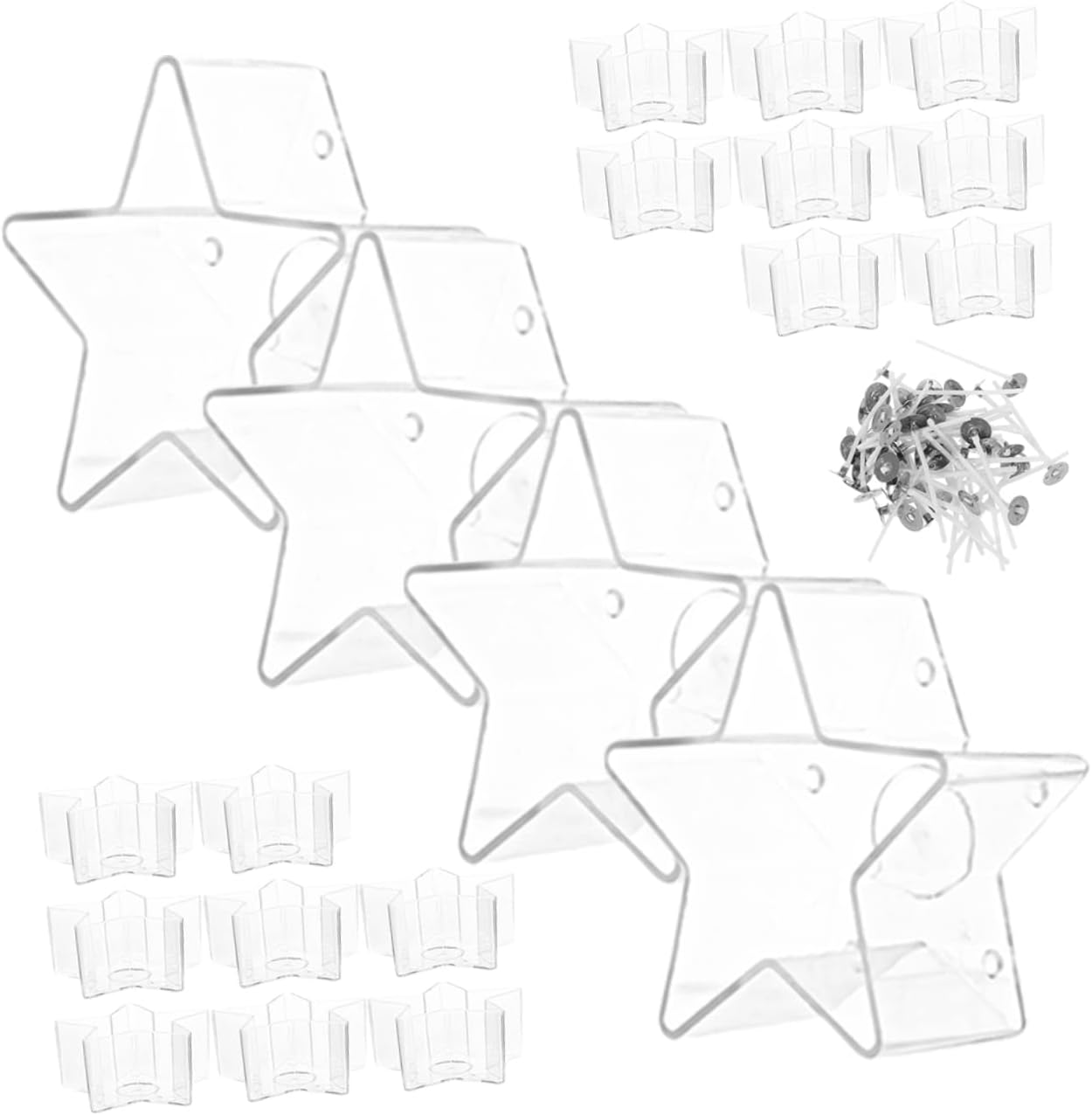 70-Piece DIY Star Shaped Plastic Set with Wicks for Candle Making Fire Wax Melt Containers for Crafting Tea Light Holders