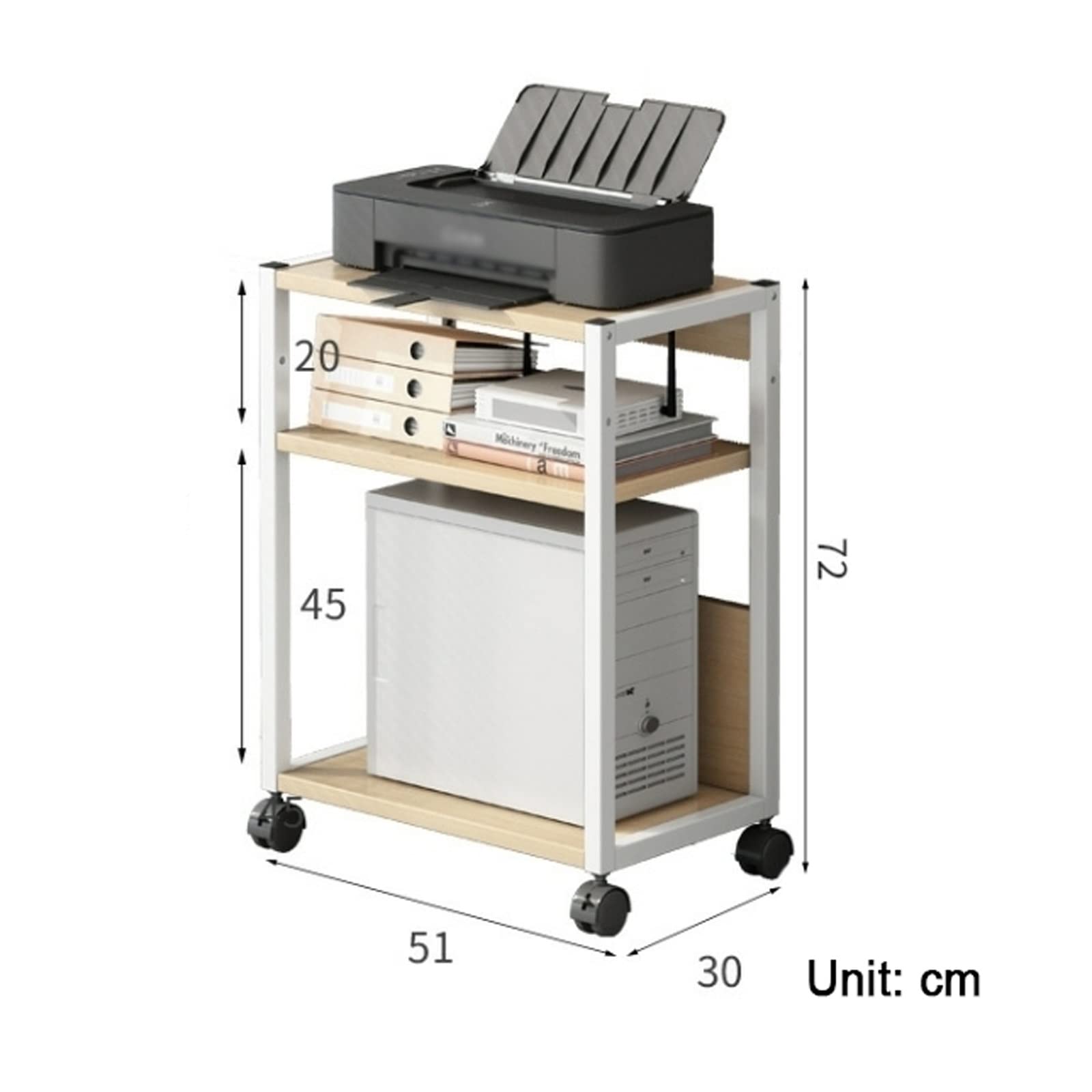 Stampante Piedistallo Supporto for stampante a 3 livelli for torre CPU Carrello for regolabile, for macchina con ruote, Rack di stoccaggio for ufficio e casa
