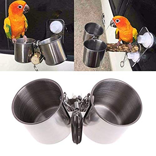 CJFael Metalen Vogel Papegaai Feeder Voedsel Water Voeden Bowl Huisdier Kooi Clip Cup Dispenser Accessoires - Zilver 2 - Afbeelding 3