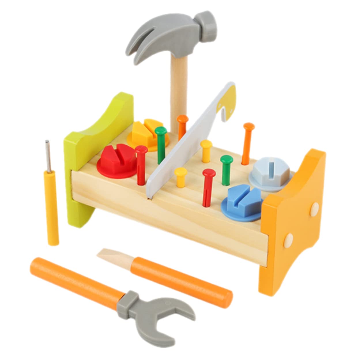 Banco de Trabajo con Piezas de Madera, Juguete Didáctico para Bebés y Niños, Fomenta Creatividad y Razonamiento