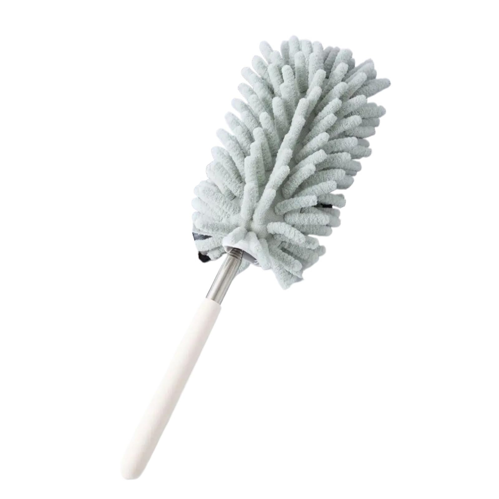 Cleaning Duster Telescopic Lengthen Duster Microfiber Chenille Home Stainless Removal Steel Dust Brush Ceiling Clean Multifunction(Light green)