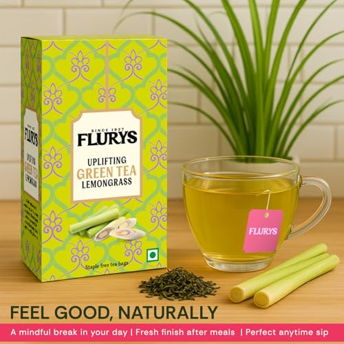 Image of Flurys Green Tea Lemongrass I Refreshing Detox Green Tea Blend with Natural Lemongrass | Antioxidant-Rich Wellness | 25 Tea Bags (Pack of 3)