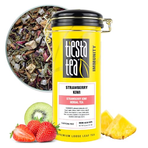 Image of Tiesta Tea - Strawberry Kiwi Herbal Tea, Loose Leaf, Strawberry Hibiscus Kiwi Fruit Tea, Premium Caffeine-Free Herbal Blend, Make Hot or Iced & Up to 50 Cups, 5 oz Refillable Tin