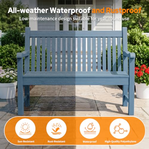 Image of Psilvam 2-Person Outdoor Bench with 700 Lbs Weight Capacity,(Blue)