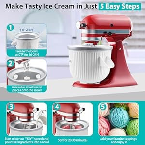Ice cream maker attachment for kitchenaid stand mixer ice cream bowl compatible with 45qt and larger stand mixers ice cream sorbet gelato maker attachment 2 quart white  urban country home decor