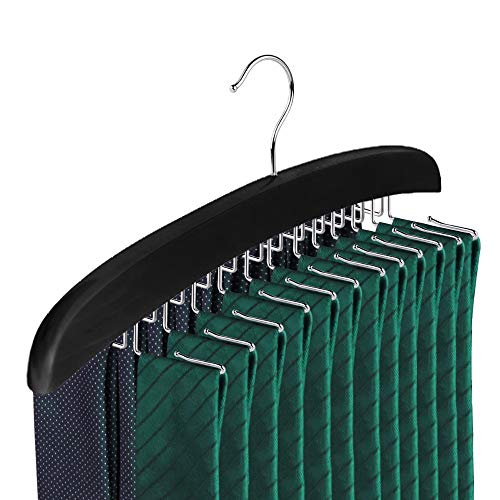 Suntrade Wooden Tie Hanger,24 Tie Organizer Rack Hanger Holder Hook (Black, 24 Hooks) #TOP6