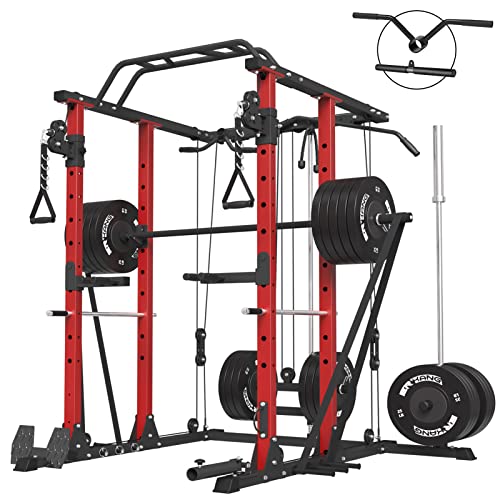 ER KANG Power Cage, 1500LBS Weight Cage with Cable Crossover System, Multi-Function Workout Rack Cage with Storage System, J-Hook, Band Peg, Battle Rope Ring Home Gym(2023 Version) 