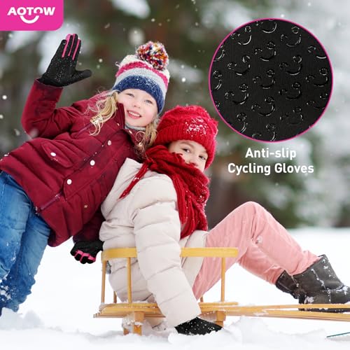 Kids Winter Warm Sports Gloves - Cold Weather Water-Resistant Children Mittens Age 4 12 Years Boys Girls Black4