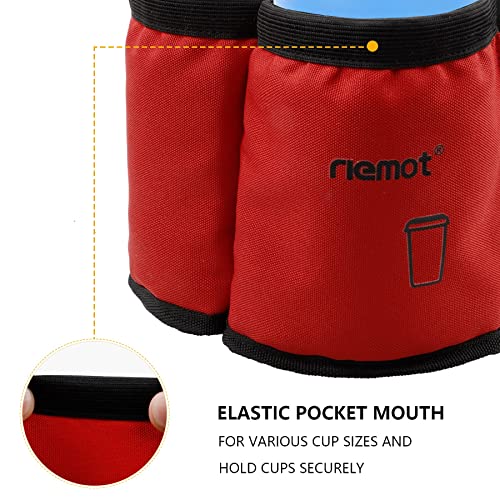 Image of riemot Luggage Travel Cup Holder Free Hand Drink Carrier - Hold Two Coffee Mugs - Fits Roll on Suitcase Handles - Gifts for Flight Attendants Travelers Accessories, No Hook & Loop: Red, Without Hook