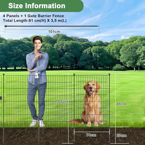 Hanured® 5 Stück Garten zaun für draußen, Dekorativer Gartenzaun mit Tor, Metall Steckzaun für Hund, 81 cm(H) X 3,5 m(L)