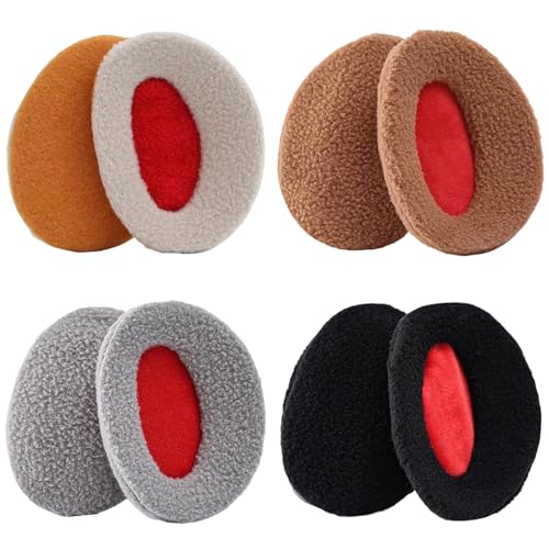 DqiUnaX Ohrenwärmer Damen, 4 Stücke Ohrenschützer Winter, Ohrenwärmer Fahrradhelm, Ohrenschützer Damen, 8,5 x 6,5 cm, Schwarz, Grau, Zimtgelb, Beige
